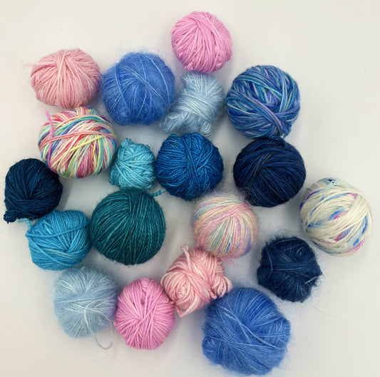 Restegarn - Sock/Mohair - Blå/lyserød